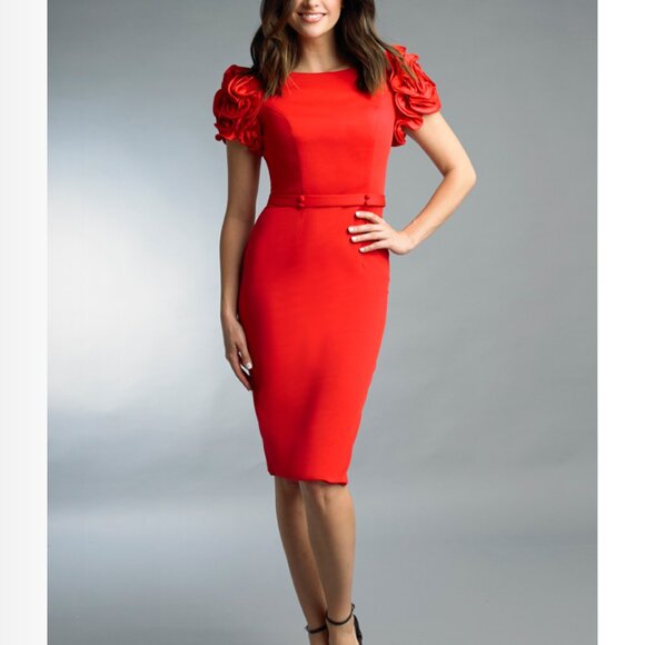 BASIX BLACK LABEL ROSETTE SLEEVE COCKTAIL DRESS IN BLACK - Picture 6 of 7